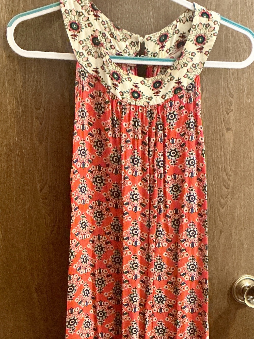 Boden Coral Printed Maxi Skirt with Cream Yoke